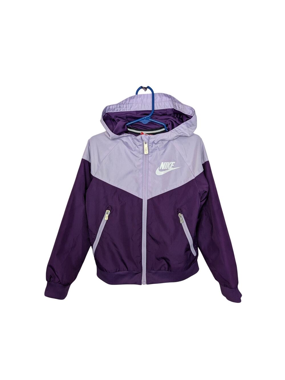 Nike Girls Jackets, 2 Tone Purple Lightweight Full Zip Hooded Windbreaker, Sz 6